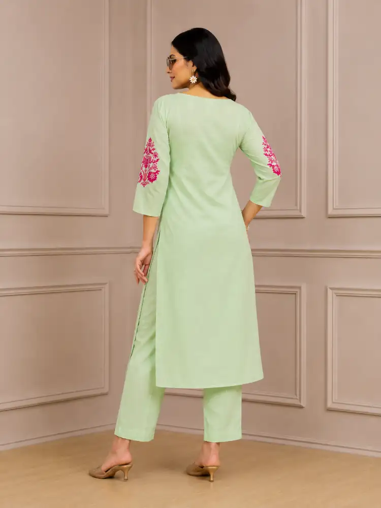 Women Viscose Embroidered | Kurta Pant Dupatta Set  Back